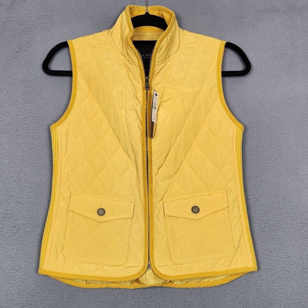 Talbots Vest Womens Petite P Yellow Quilted Microfiber Full Zip Lined Pockets